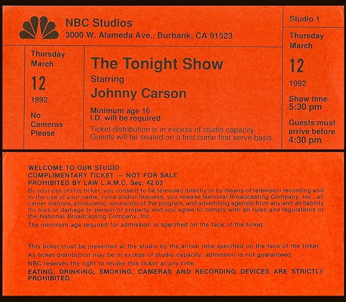 Johnny Carson Show Ticket